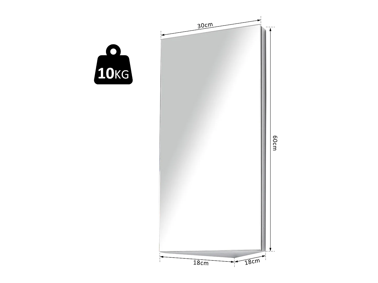 Armoire miroir salle de bain armoire de toilette murale meuble d'angle 2 étagères dim. 30L x 18,4l x 60H cm acier inox.