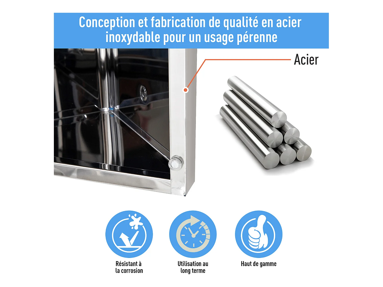 Armoire miroir salle de bain armoire de toilette murale meuble d'angle 2 étagères dim. 30L x 18,4l x 60H cm acier inox.