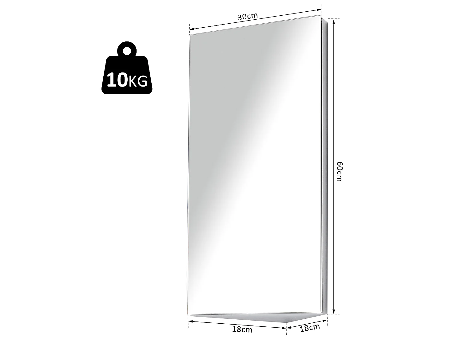 Armoire miroir salle de bain armoire de toilette murale meuble d'angle 2 étagères dim. 30L x 18,4l x 60H cm acier inox.
