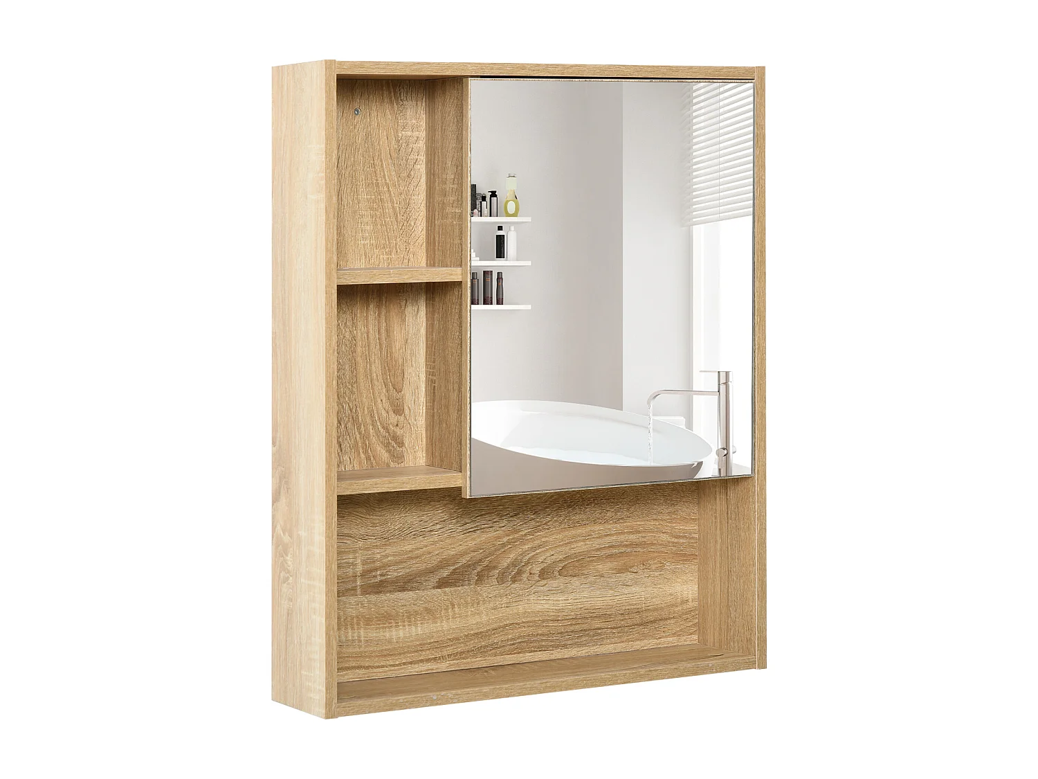 Armoire murale de rangement salle de bain avec porte miroir couleur bois de chêne dim. 60L x 15l x H76 cm