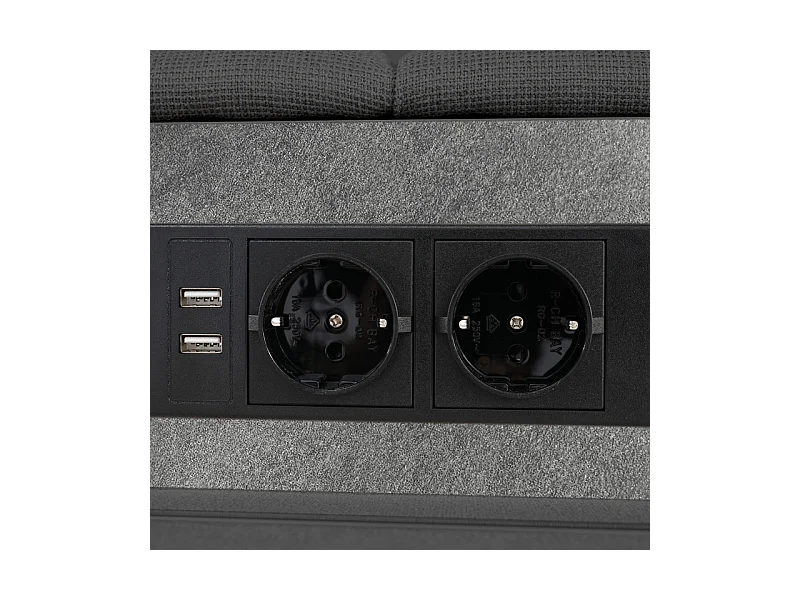 Lit rembourré 90x200cm, avec LED + 2 charge USB + 2 Prise eu + 2 tiroirs, sommier à lattes, Gris