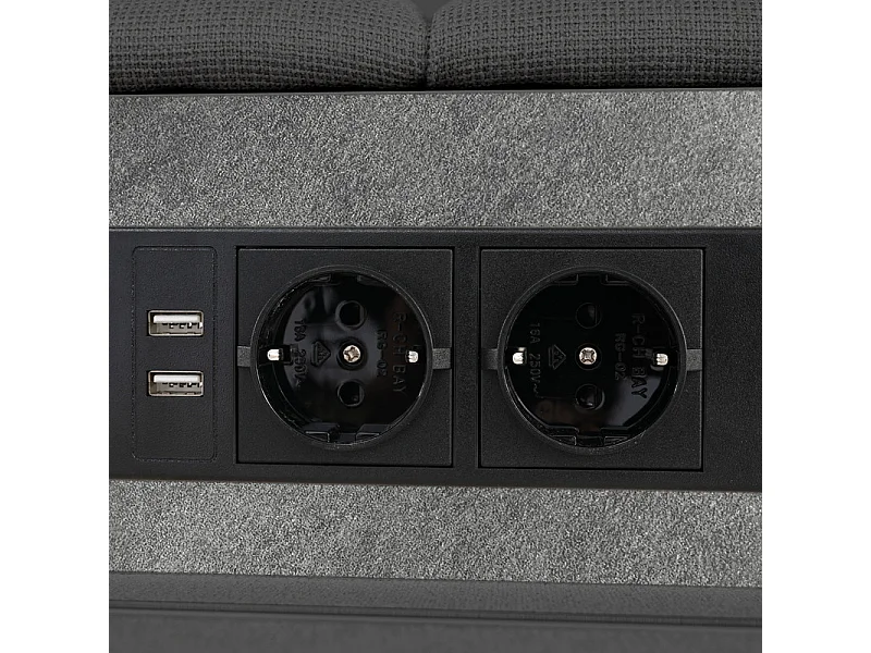 Gepolstertes Bett 90x200 cm, mit LED + 2 USB-Anschlüssen + 2 EU-Steckdosen + 2 Schubladen, Lattenrost, Grau