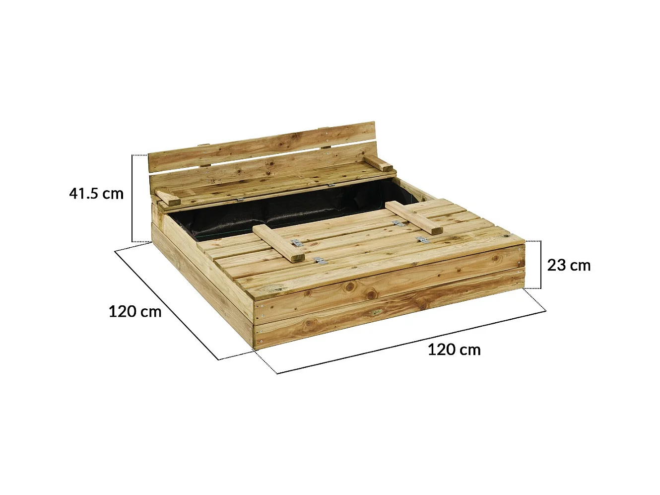 KANGUI - Bac à sable en bois PEFC avec couvercle et bancs