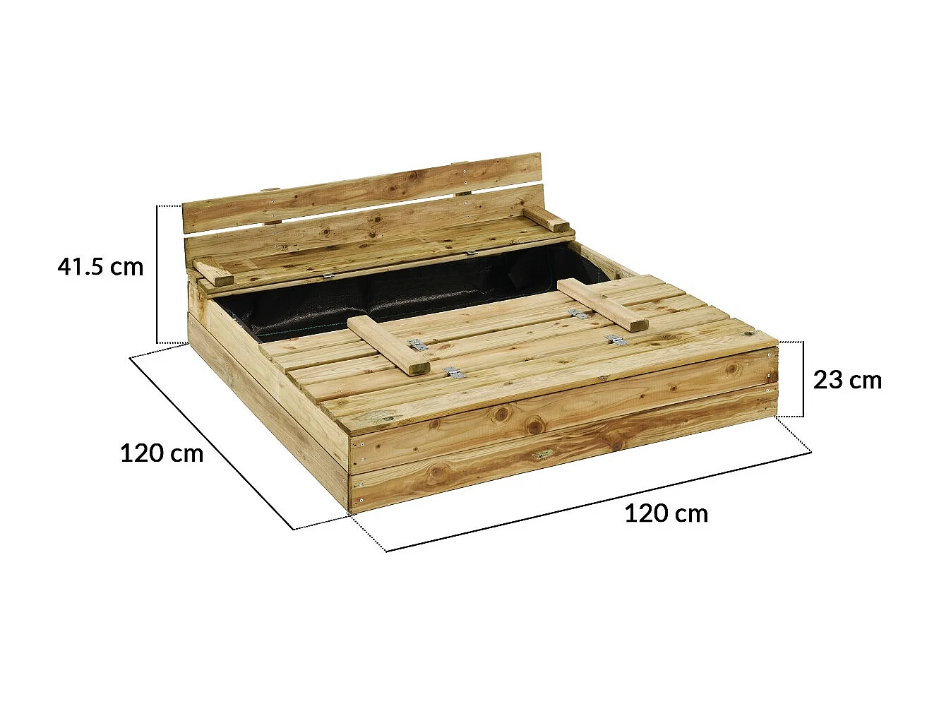 KANGUI - Bac à sable en bois PEFC avec couvercle et bancs