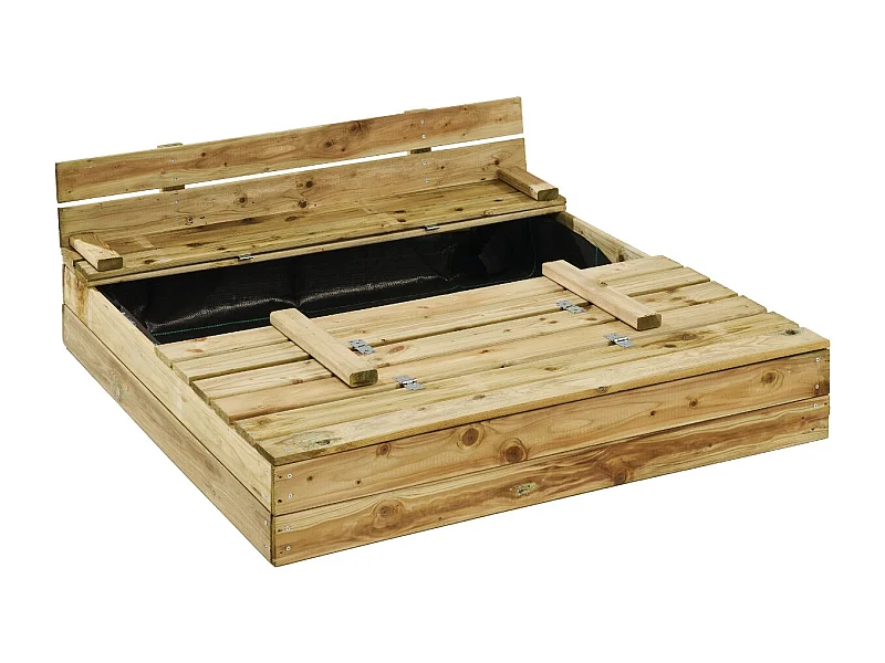 KANGUI - Bac à sable en bois PEFC avec couvercle et bancs