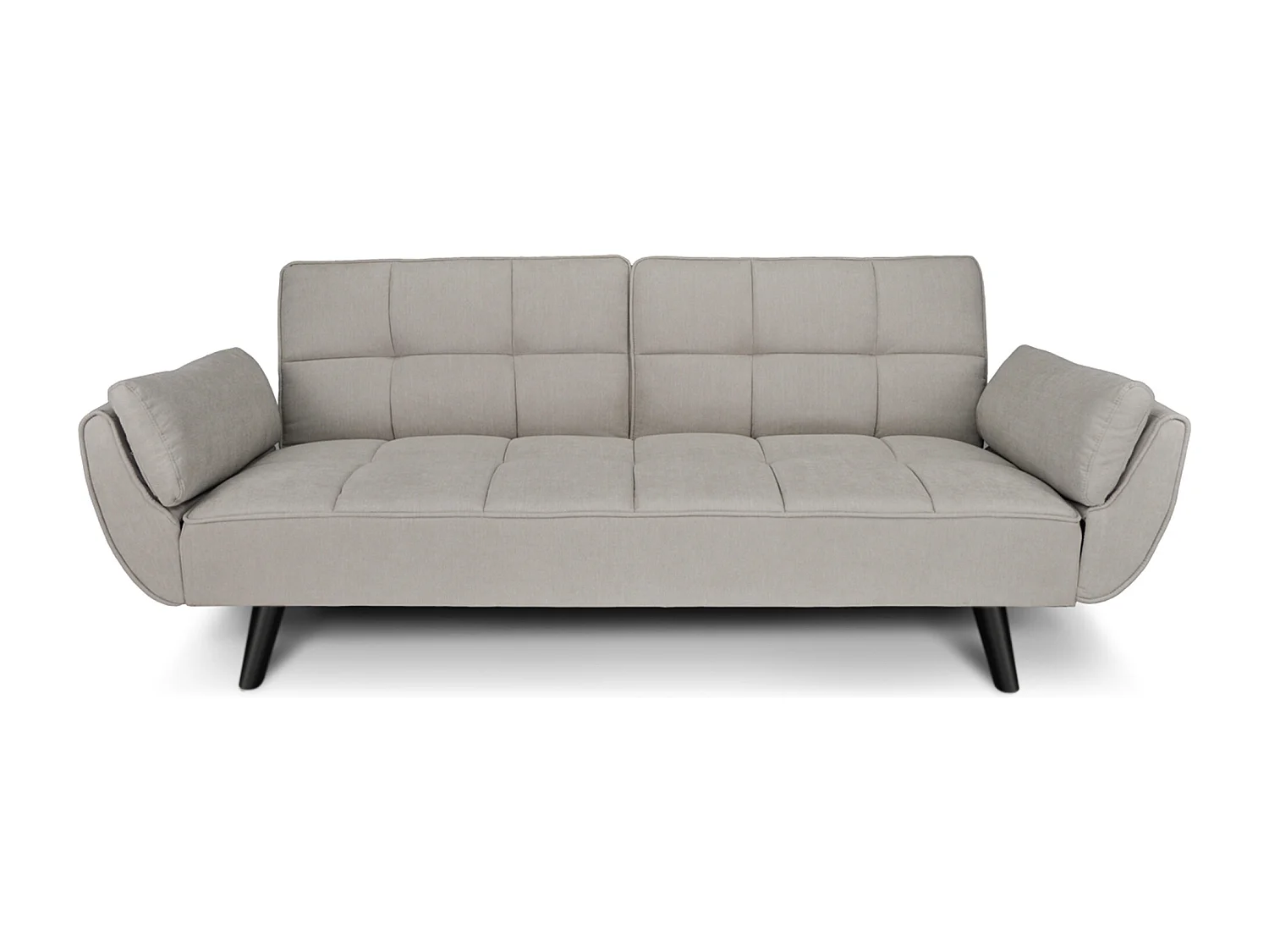 Divano letto clic clac in tessuto vellutato tortora - Ambra piede legno nero