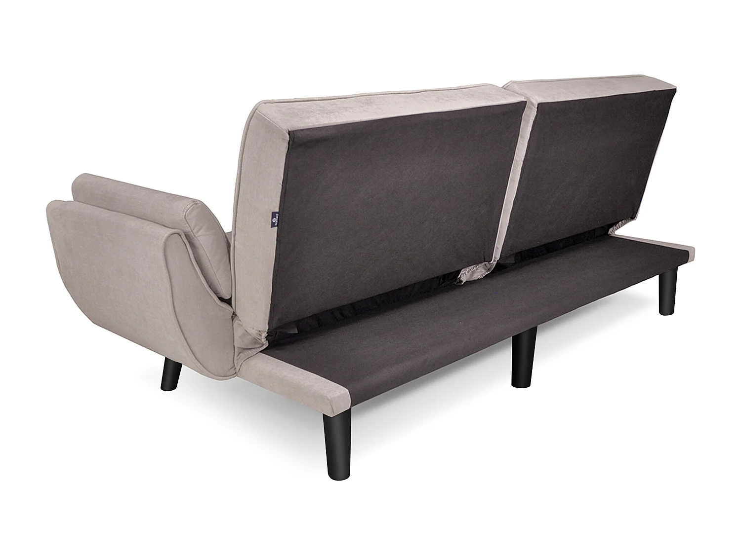 Divano letto clic clac in tessuto vellutato tortora - Ambra piede legno nero