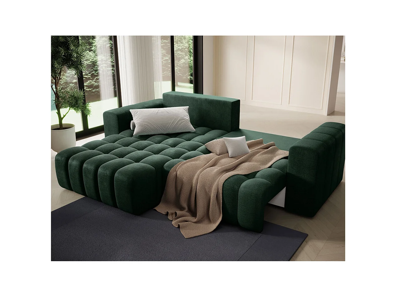Canapé d'angle gauche 3 places ASSIA convertible en tissu - Vert foncé