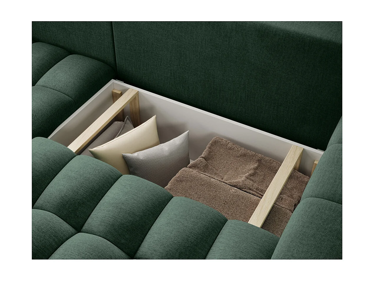 Canapé d'angle gauche 3 places ASSIA convertible en tissu - Vert foncé