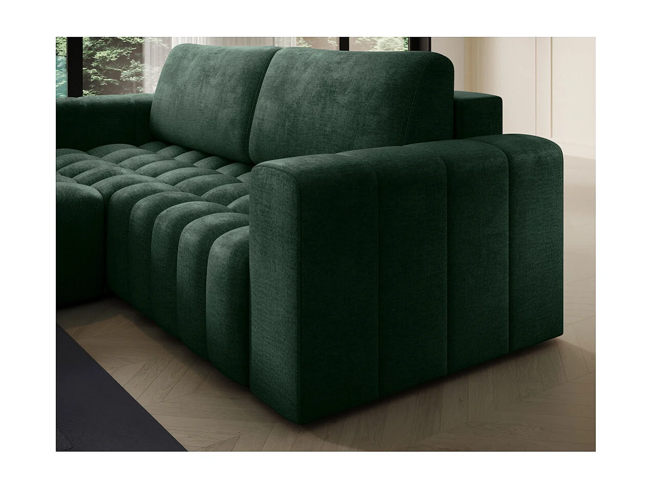 Canapé d'angle gauche 3 places ASSIA convertible en tissu - Vert foncé