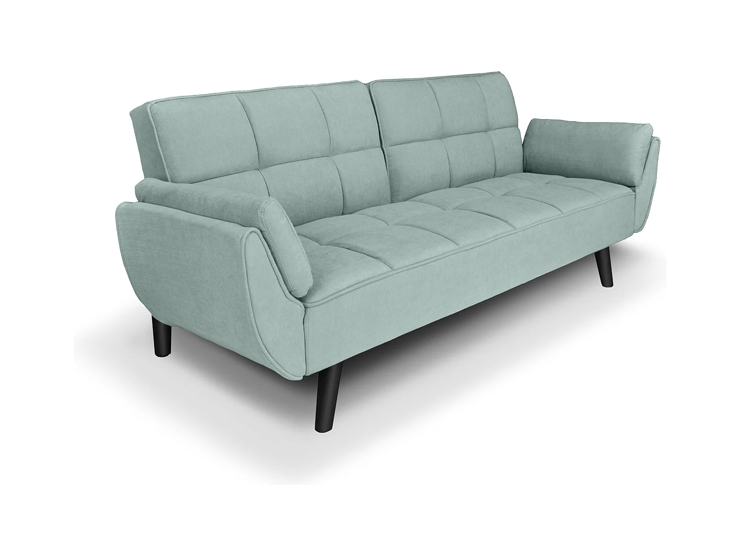 Divano letto clic clac in tessuto vellutato verde tiffany - Ambra piede legno nero