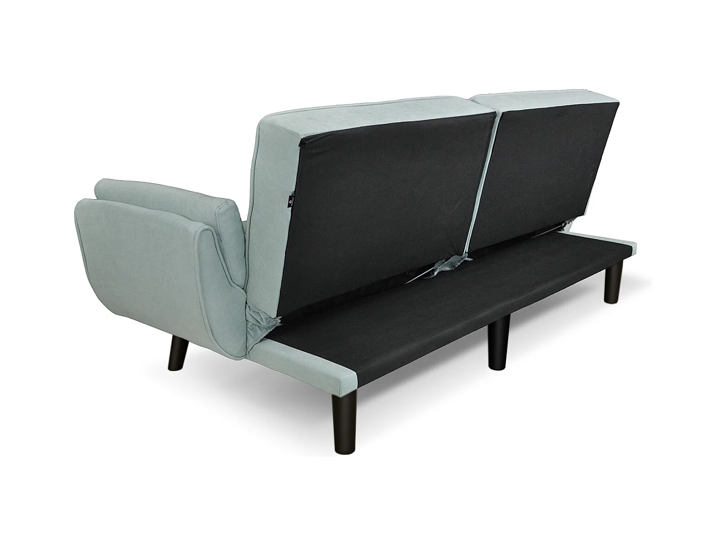 Divano letto clic clac in tessuto vellutato verde tiffany - Ambra piede legno nero