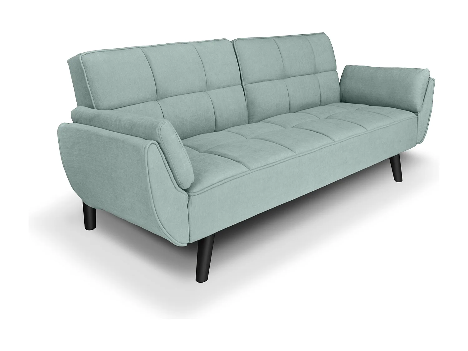 Divano letto clic clac in tessuto vellutato verde tiffany - Ambra piede legno nero