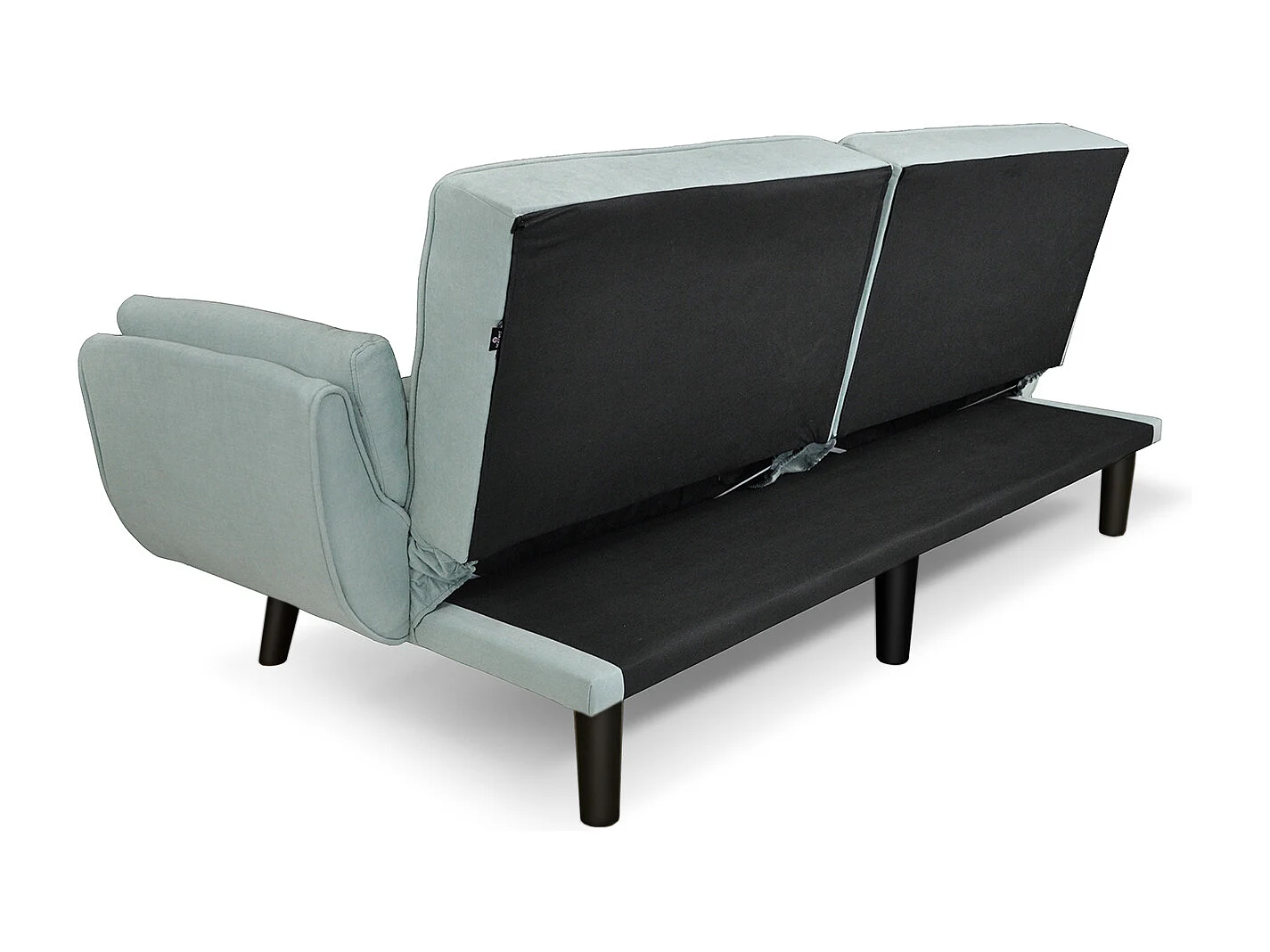 Divano letto clic clac in tessuto vellutato verde tiffany - Ambra piede legno nero