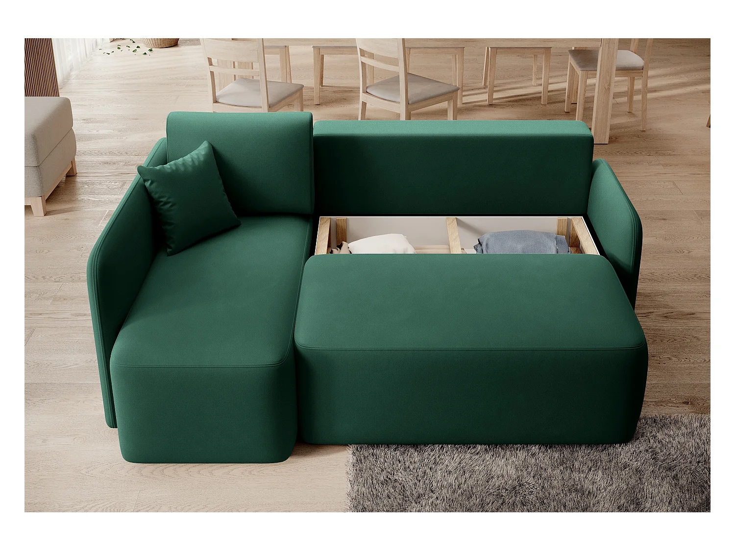 Petit canapé d'angle convertible 3 places tissu vert Takin 206cm-Méridienne A droite