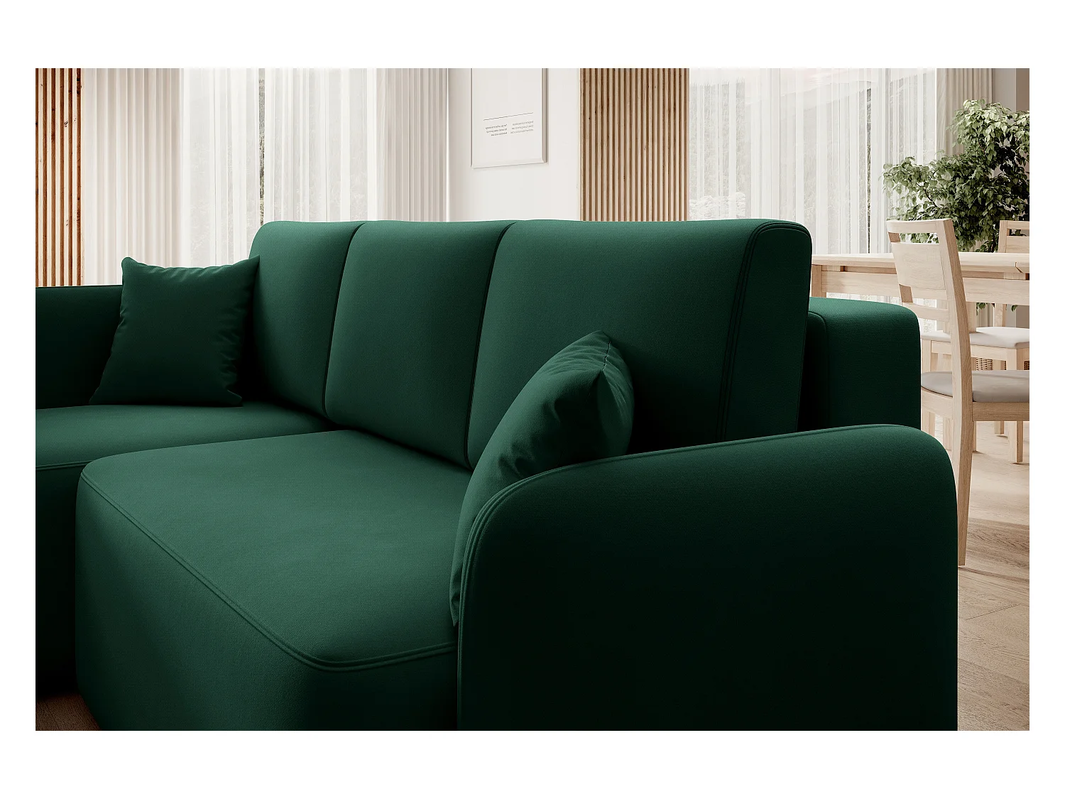 Petit canapé d'angle convertible 3 places tissu vert Takin 206cm-Méridienne A droite