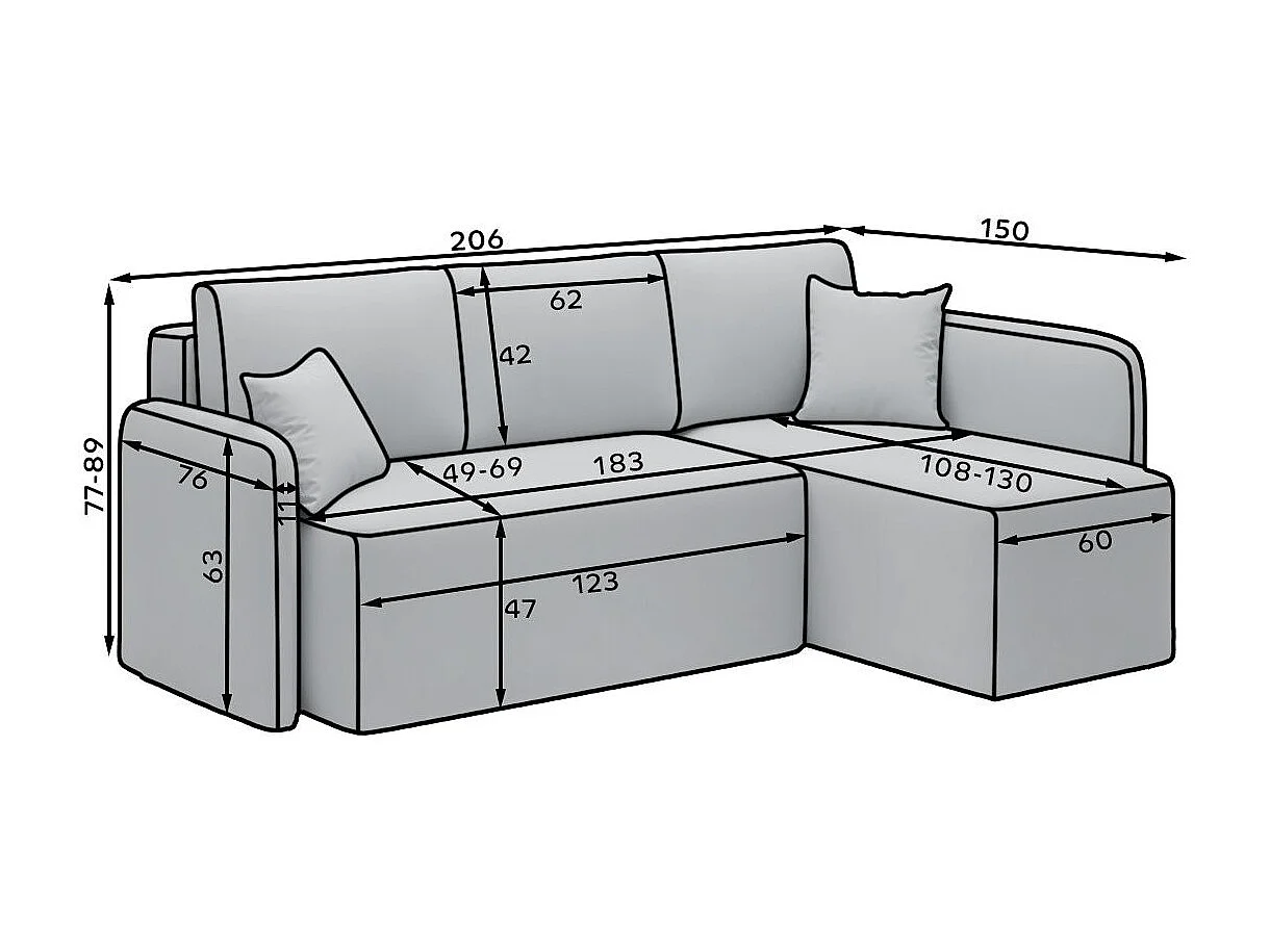 Petit canapé d'angle convertible 3 places tissu vert Takin 206cm-Méridienne A droite