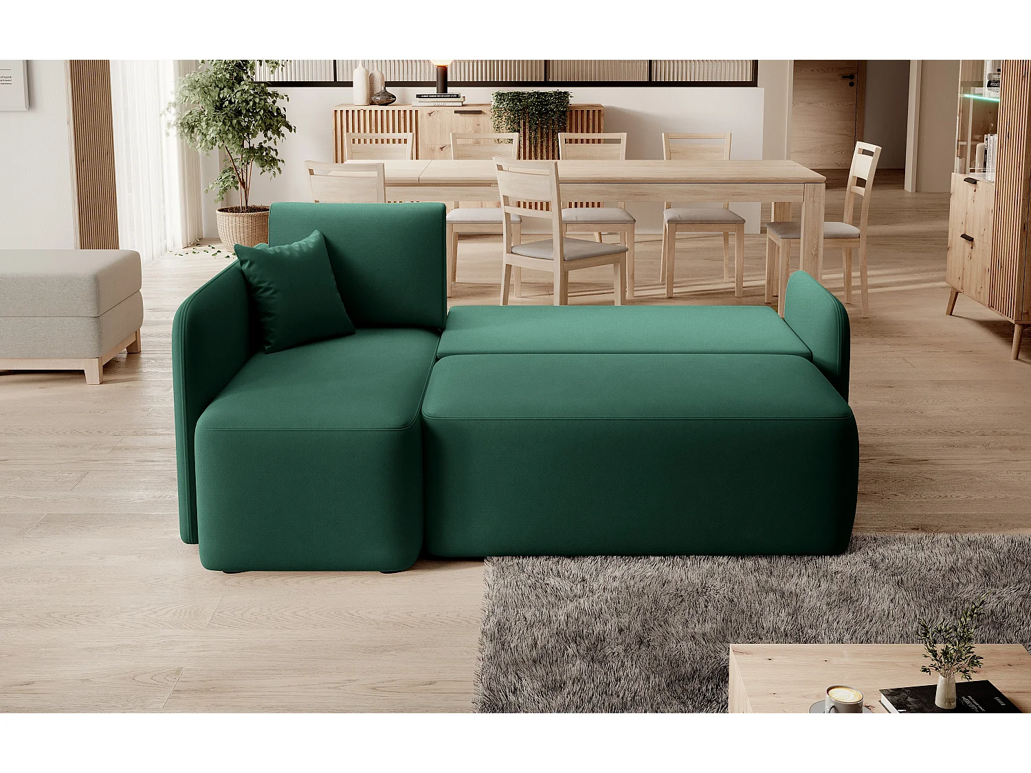 Petit canapé d'angle convertible 3 places tissu vert Takin 206cm-Méridienne A droite