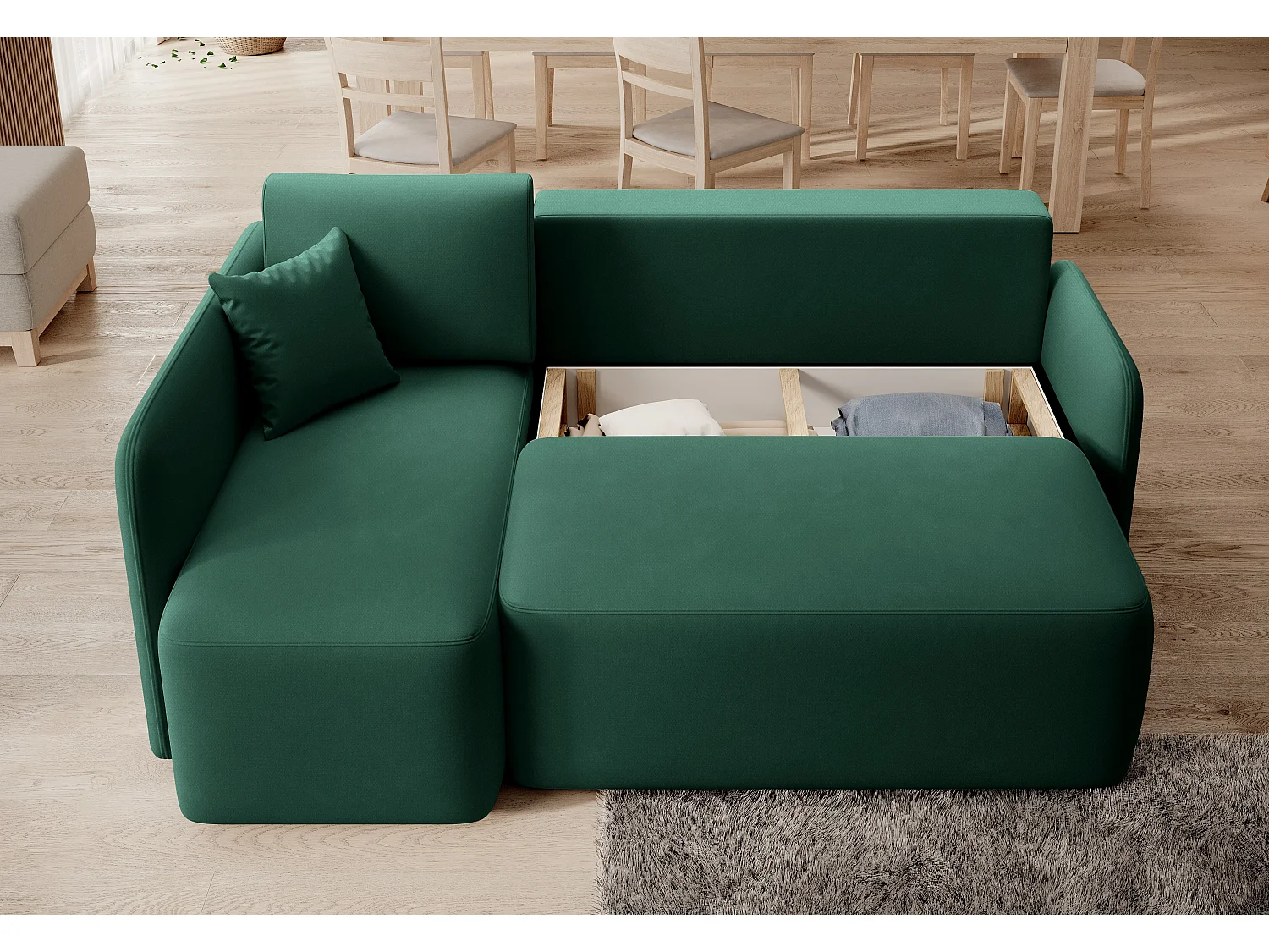 Petit canapé d'angle convertible 3 places tissu vert Takin 206cm-Méridienne A droite