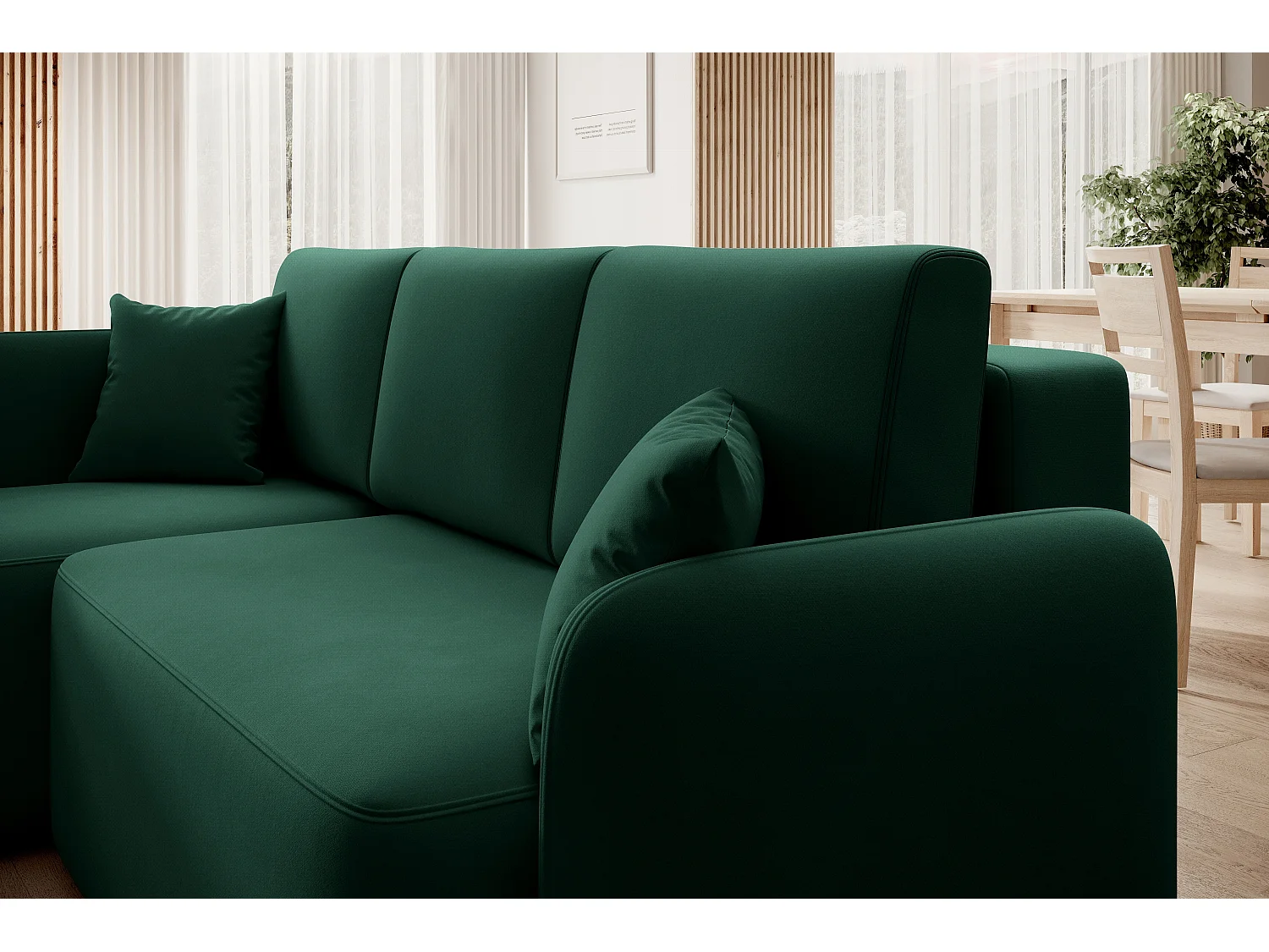 Petit canapé d'angle convertible 3 places tissu vert Takin 206cm-Méridienne A droite