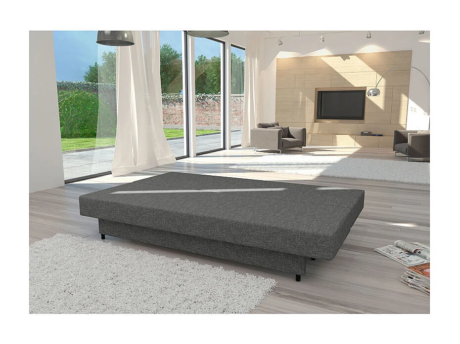 Canapé droit 3 places SAMARA convertible en tissu - Gris anthracite