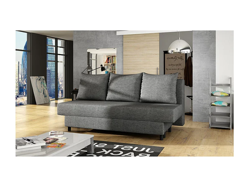 Canapé droit 3 places SAMARA convertible en tissu - Gris anthracite