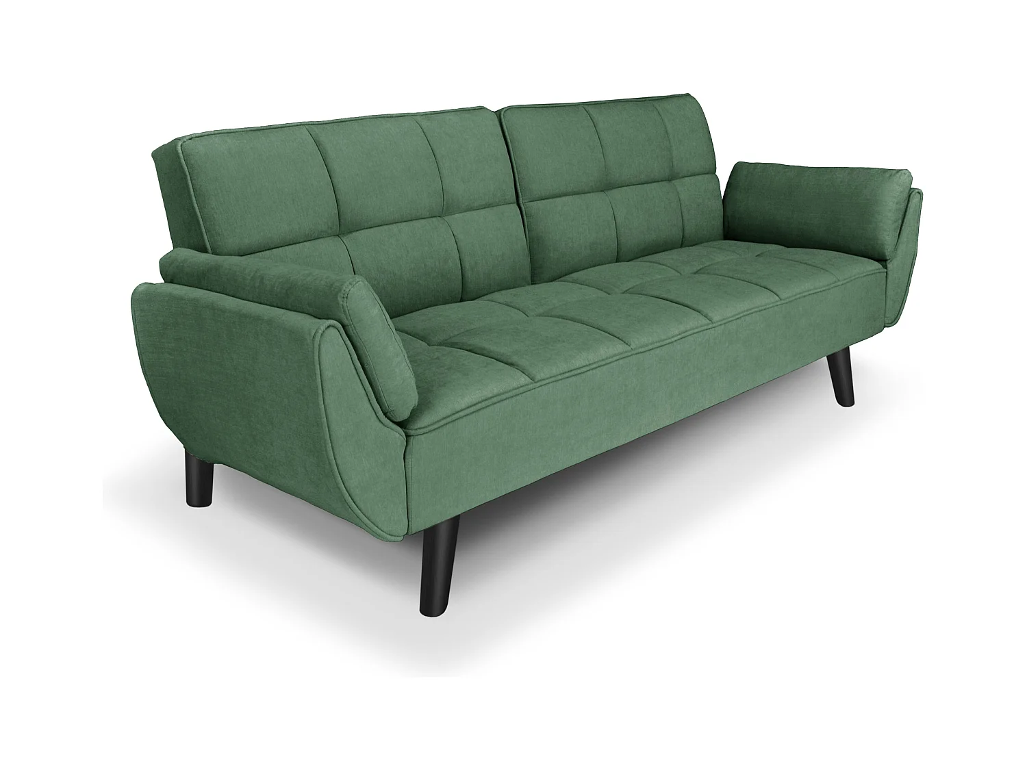 Divano letto clic clac in tessuto vellutato verde abete - Ambra piede legno nero