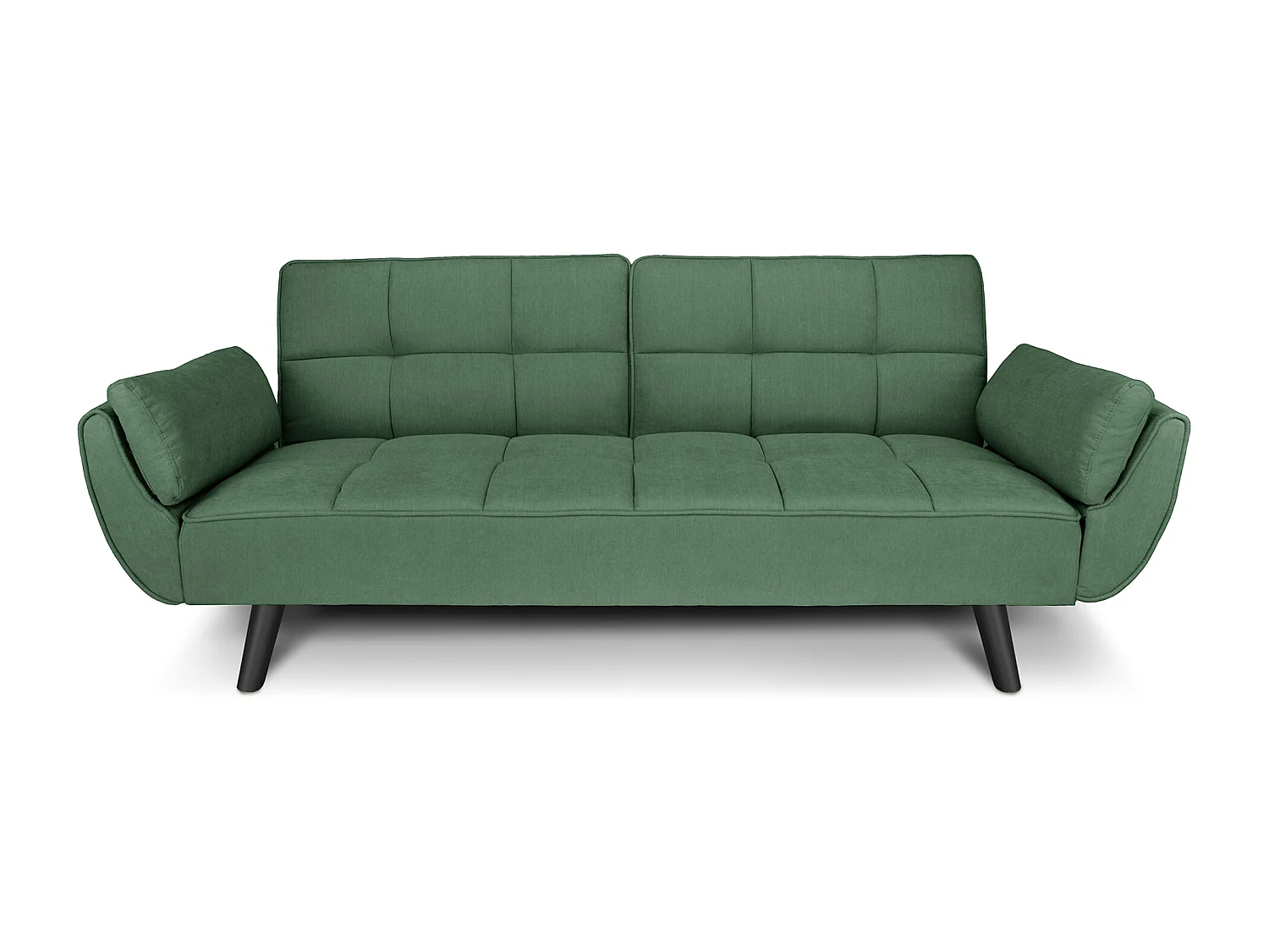 Divano letto clic clac in tessuto vellutato verde abete - Ambra piede legno nero