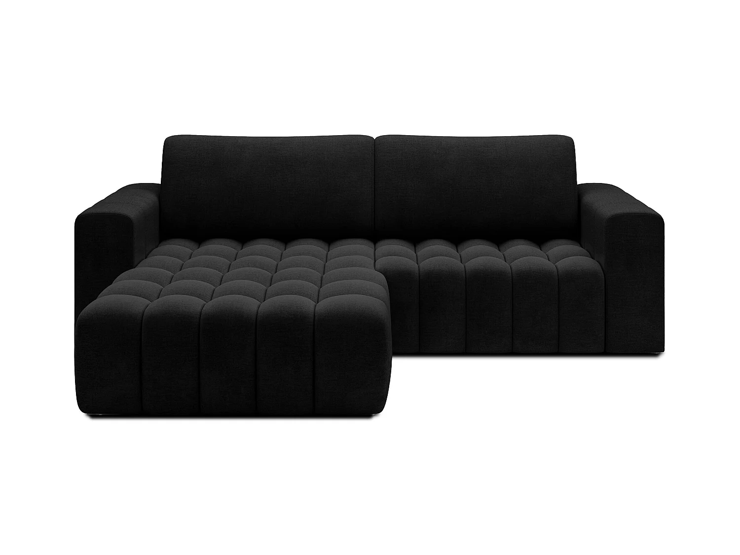 Canapé d’angle velours capitonné BOZEN – Convertible et rangement-Gris anthracite-angle gauche