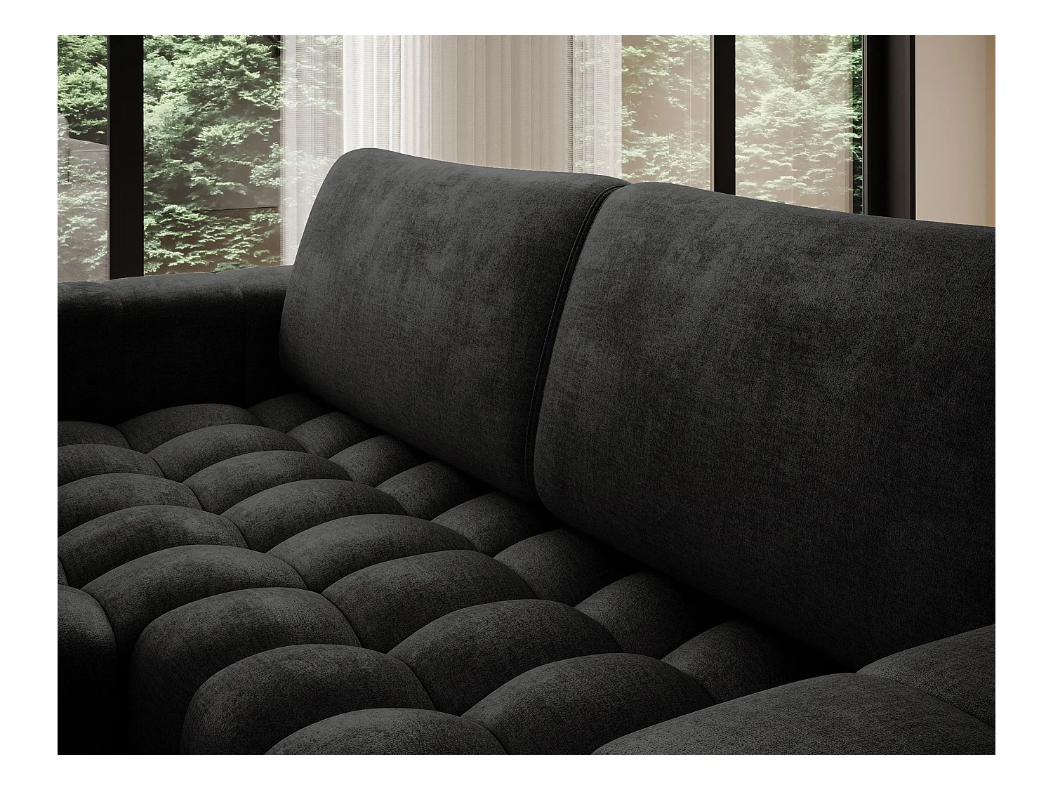 Canapé d’angle velours capitonné BOZEN – Convertible et rangement-Gris anthracite-angle gauche