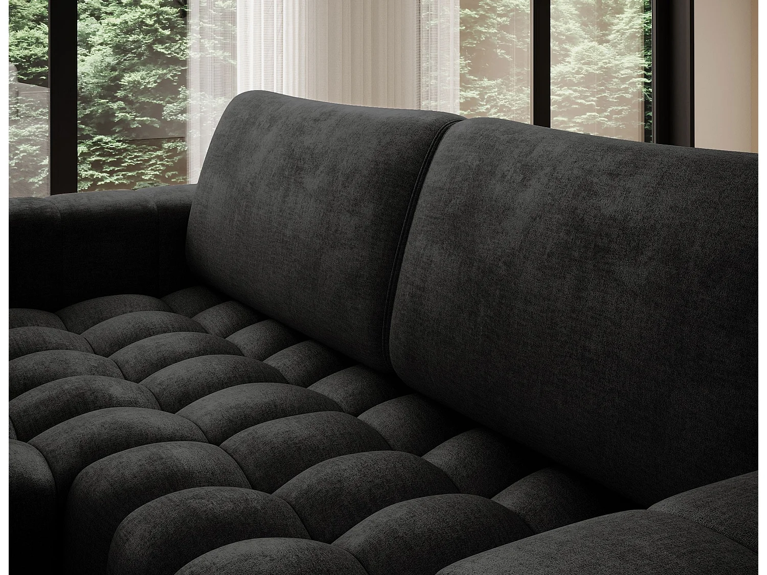 Canapé d’angle velours capitonné BOZEN – Convertible et rangement-Gris anthracite-angle gauche