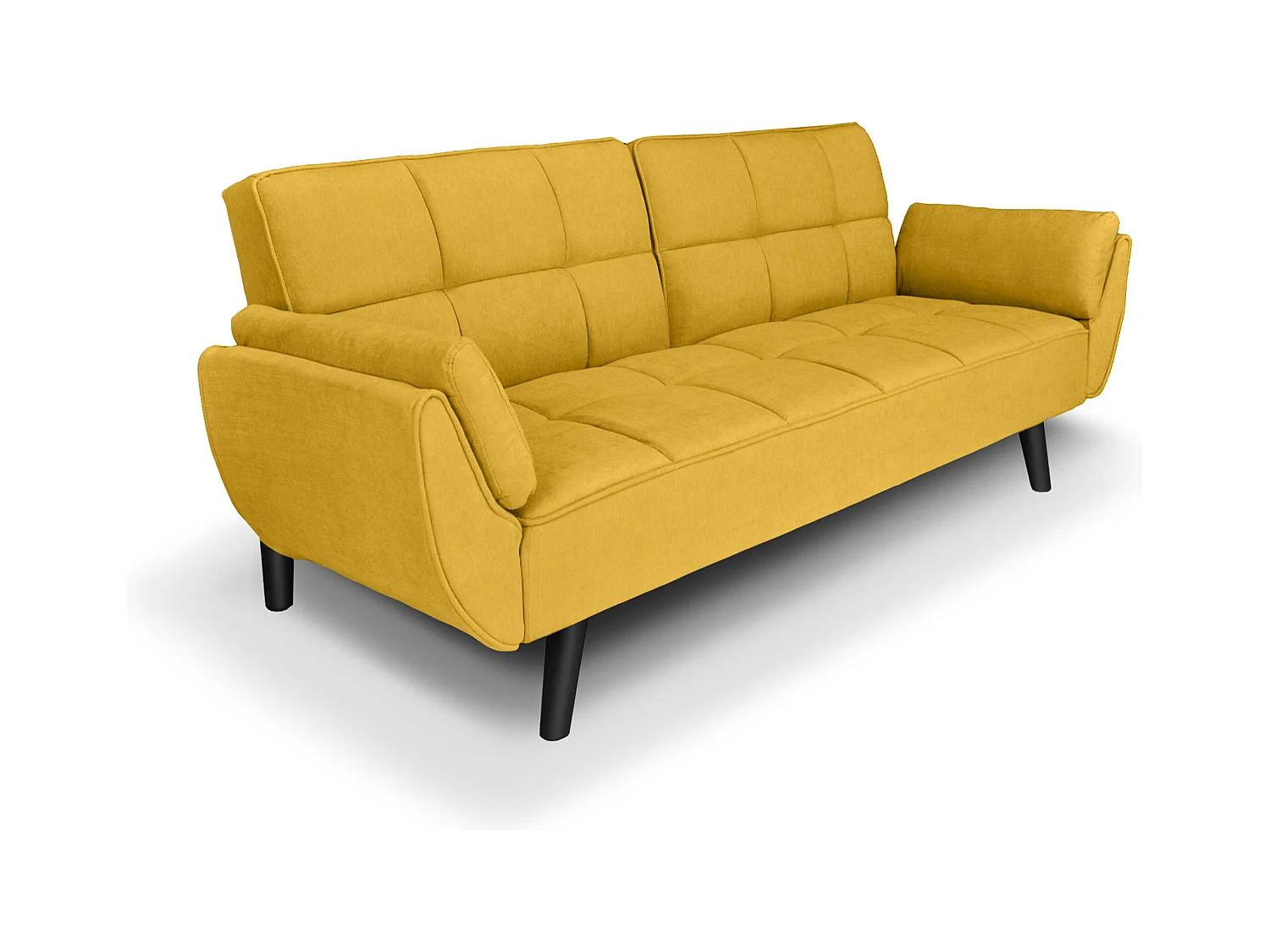 Divano letto clic clac in tessuto vellutato giallo - Ambra piede legno nero