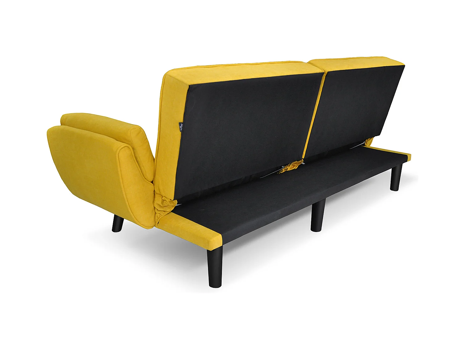 Divano letto clic clac in tessuto vellutato giallo - Ambra piede legno nero