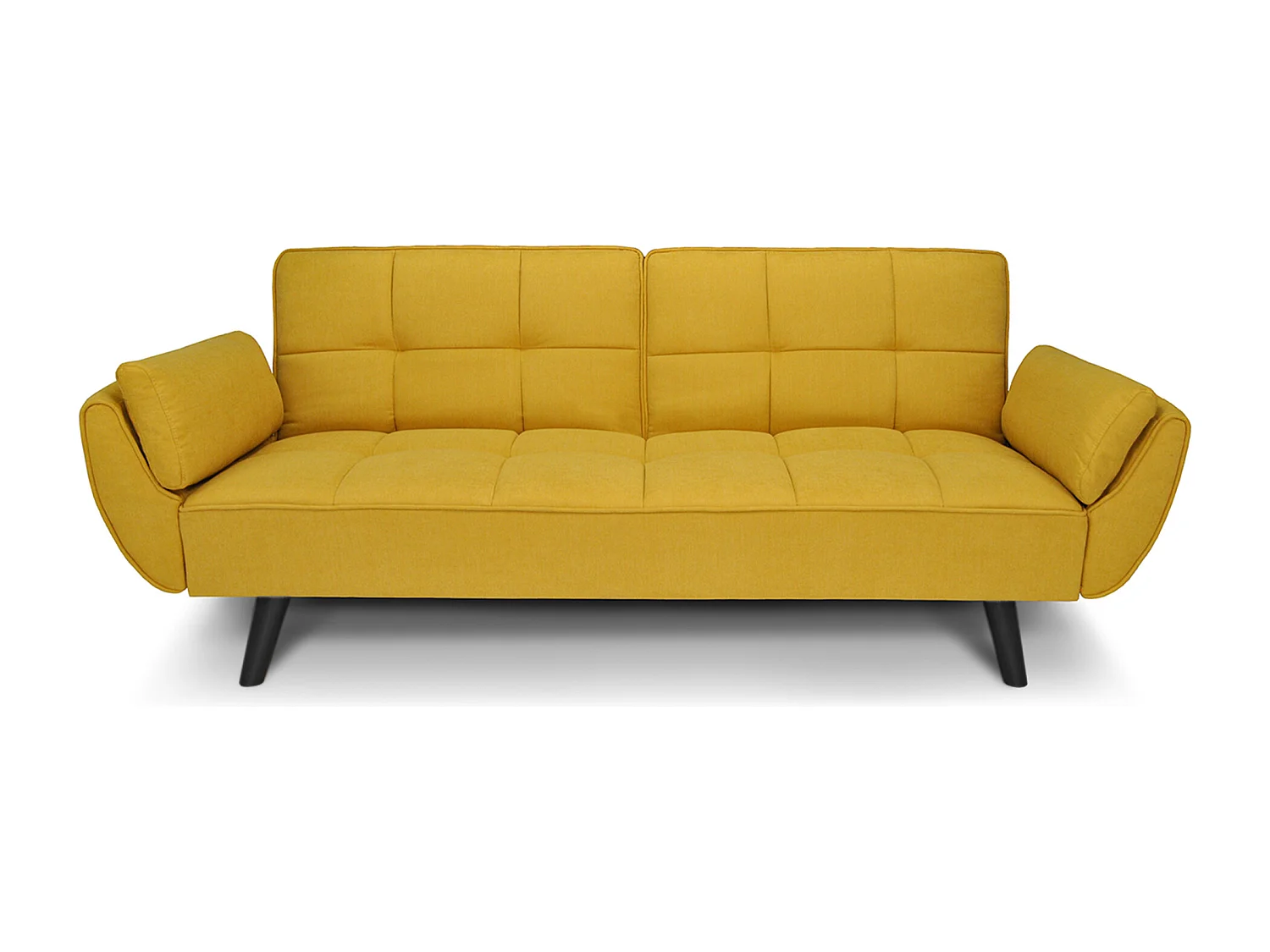 Divano letto clic clac in tessuto vellutato giallo - Ambra piede legno nero