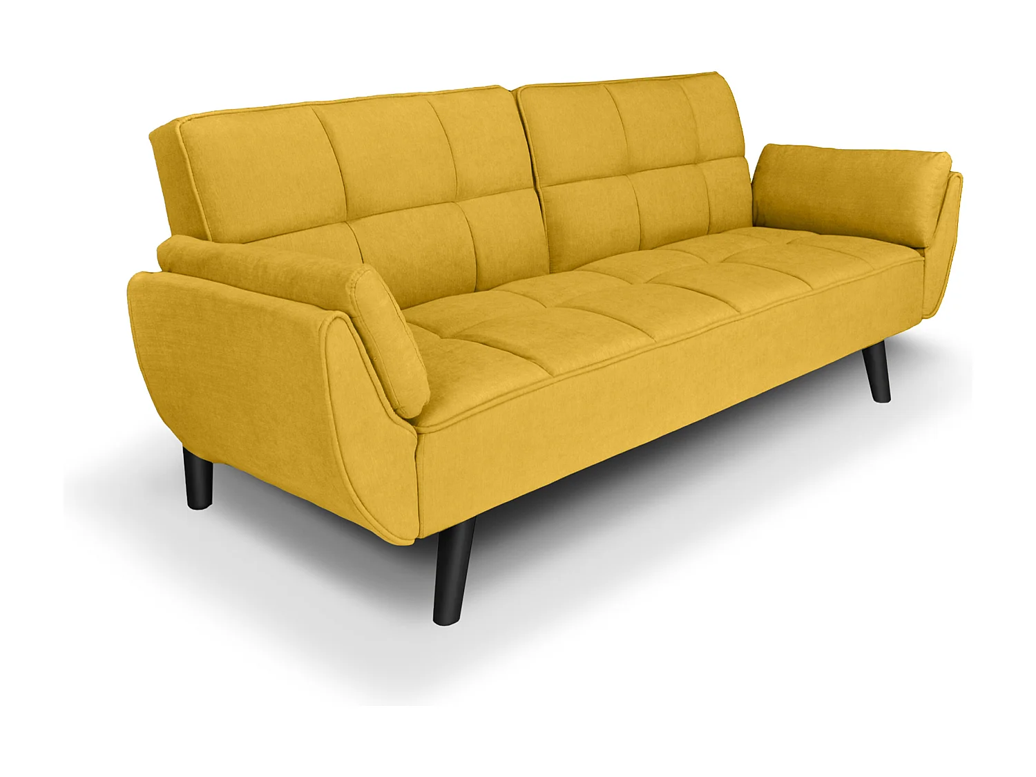 Divano letto clic clac in tessuto vellutato giallo - Ambra piede legno nero