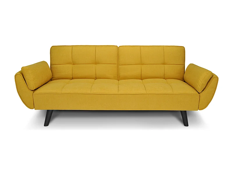 Divano letto clic clac in tessuto vellutato giallo - Ambra piede legno nero