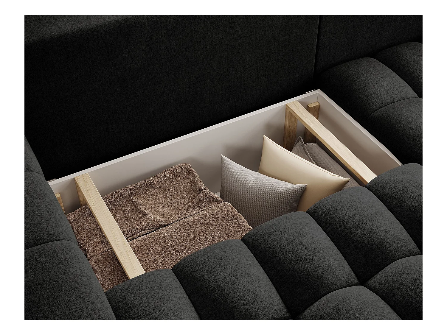 Canapé d’angle velours capitonné BOZEN – Convertible et rangement-Gris anthracite-angle droit