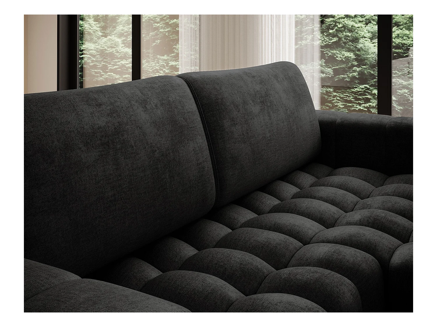 Canapé d’angle velours capitonné BOZEN – Convertible et rangement-Gris anthracite-angle droit