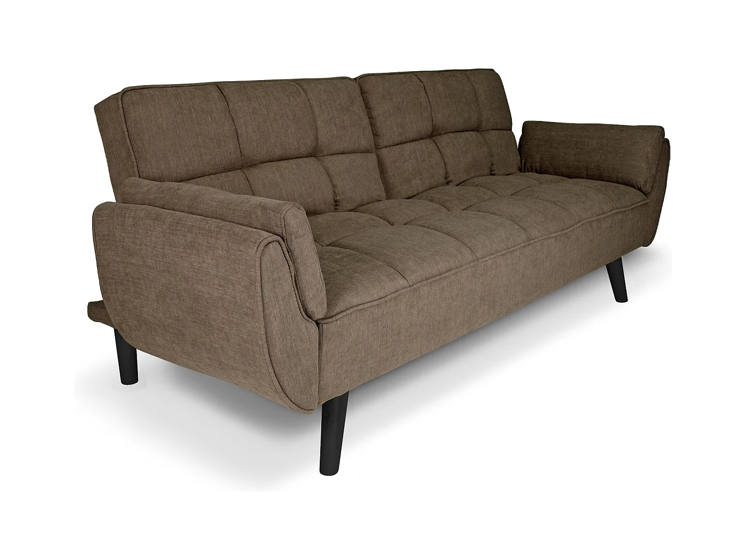 Divano letto clic clac in tessuto vellutato marrone - Ambra piede legno nero