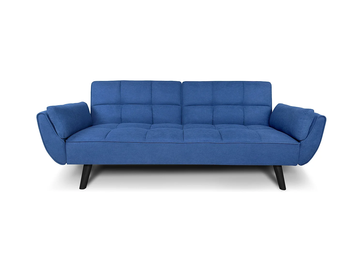 Divano letto clic clac in tessuto vellutato blu - Ambra piede legno nero