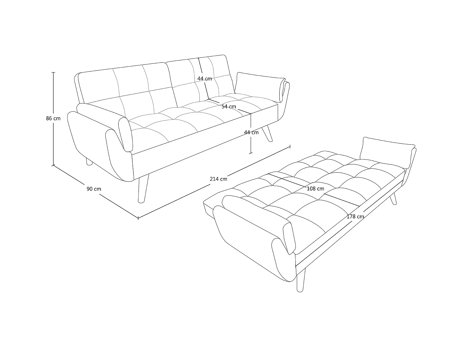 Divano letto clic clac in tessuto vellutato blu - Ambra piede legno nero