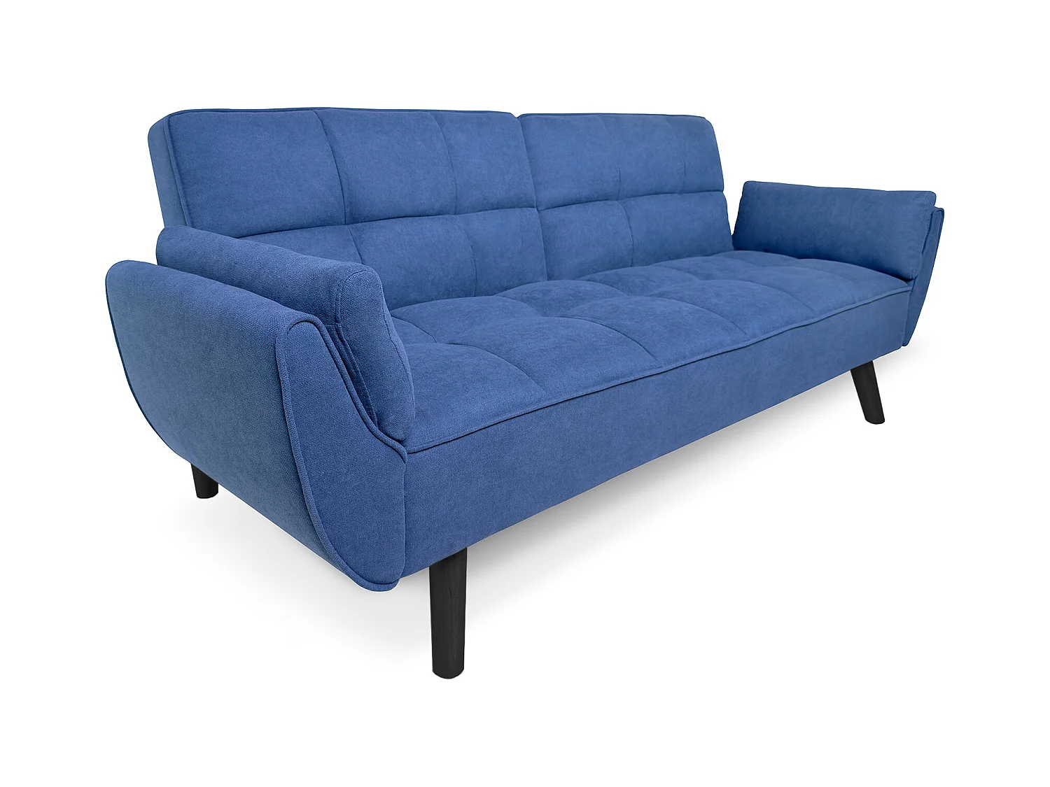 Divano letto clic clac in tessuto vellutato blu - Ambra piede legno nero