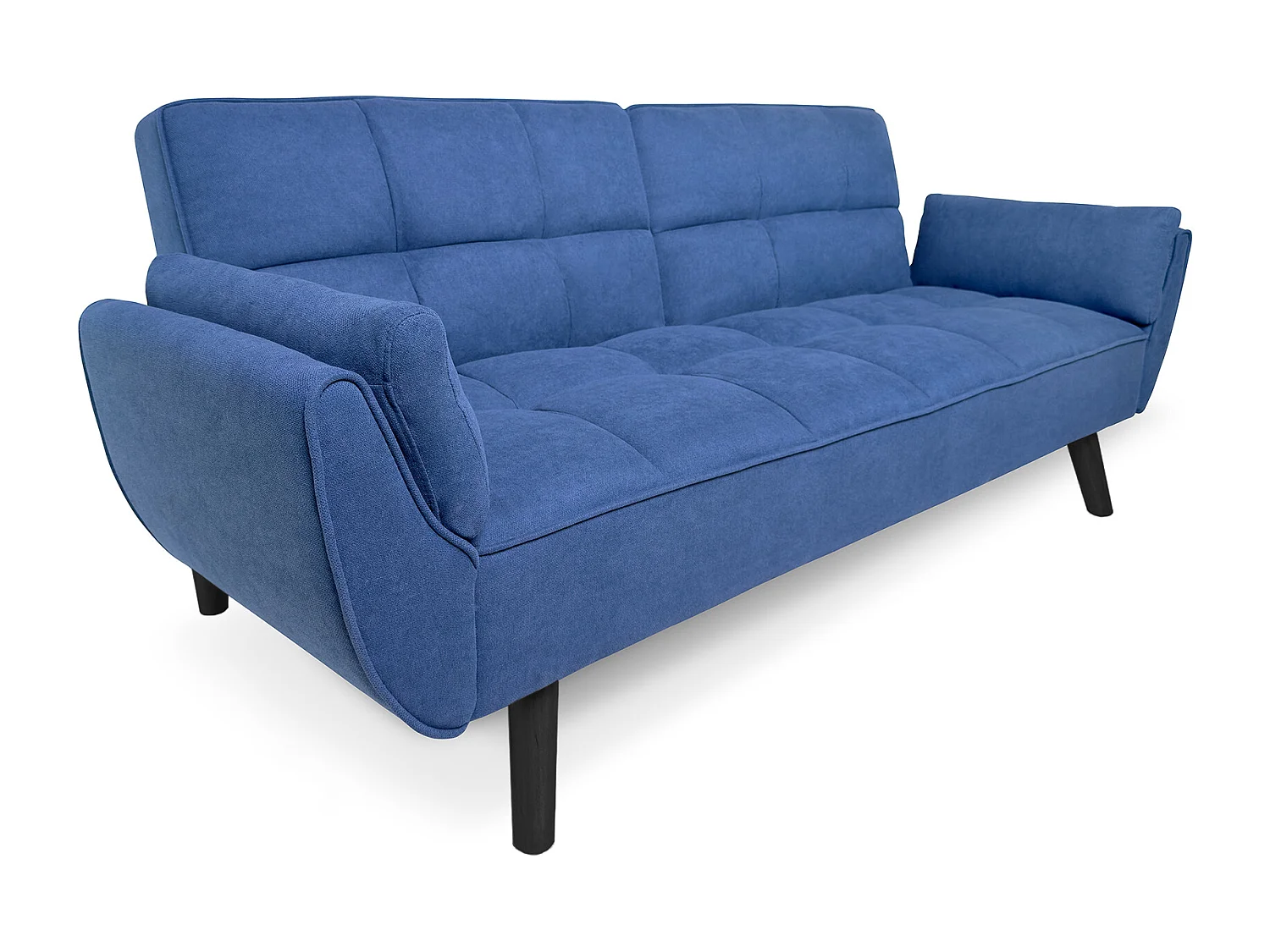 Divano letto clic clac in tessuto vellutato blu - Ambra piede legno nero