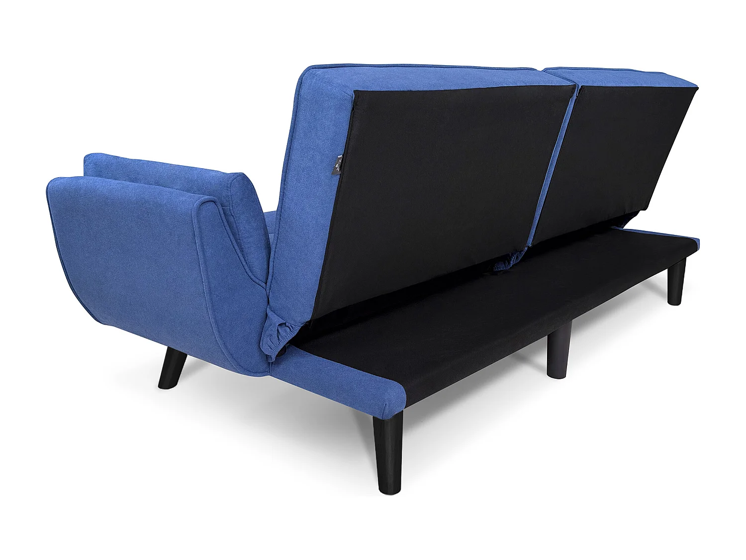 Divano letto clic clac in tessuto vellutato blu - Ambra piede legno nero