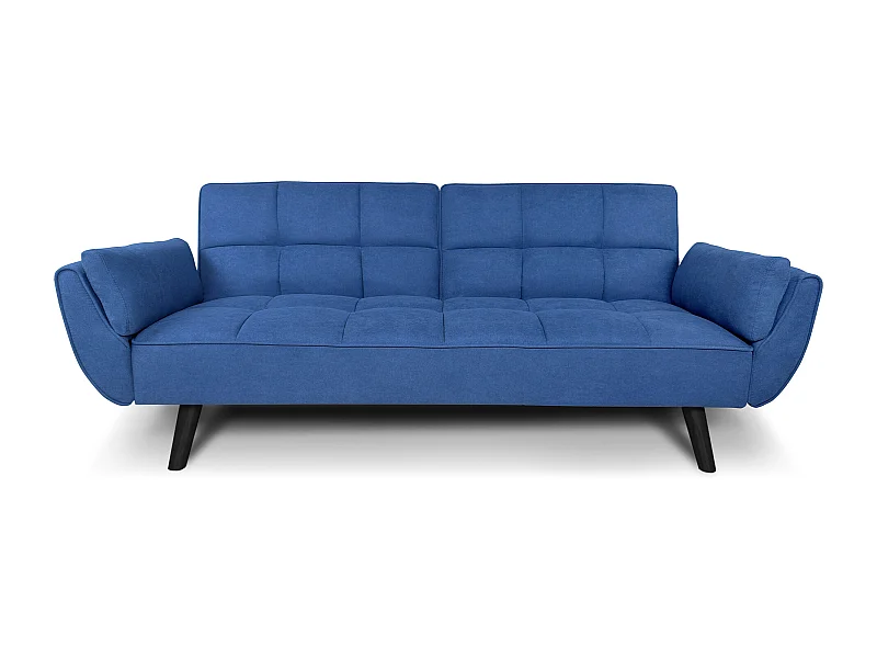 Divano letto clic clac in tessuto vellutato blu - Ambra piede legno nero