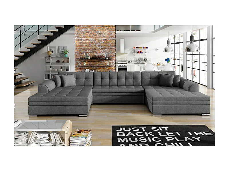 Canapé d'angle panoramique 5 places RIMA convertible en tissu - Gris anthracite