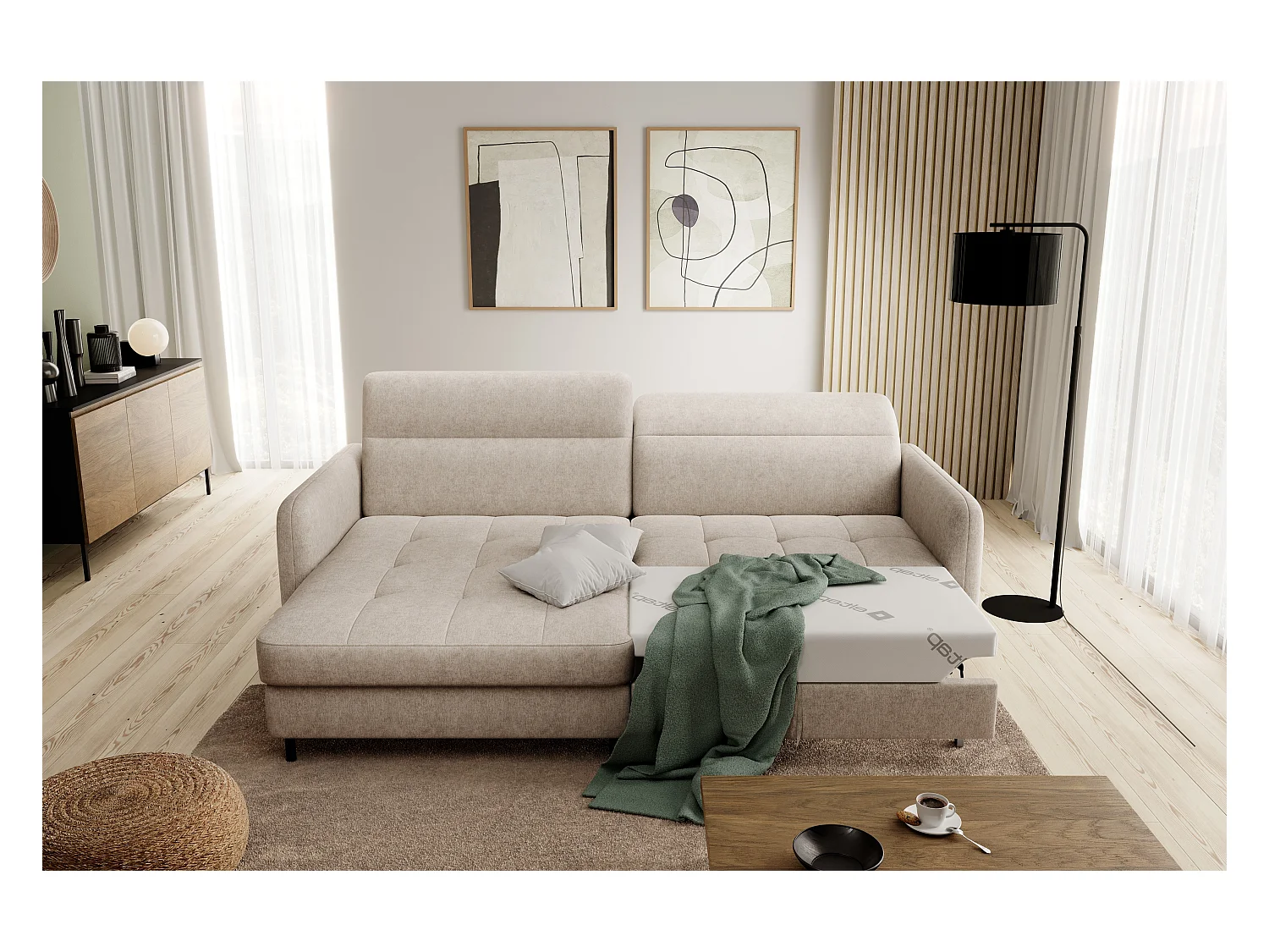 Petit canapé d’angle convertible tissu Kunder-Beige foncé-angle gauche