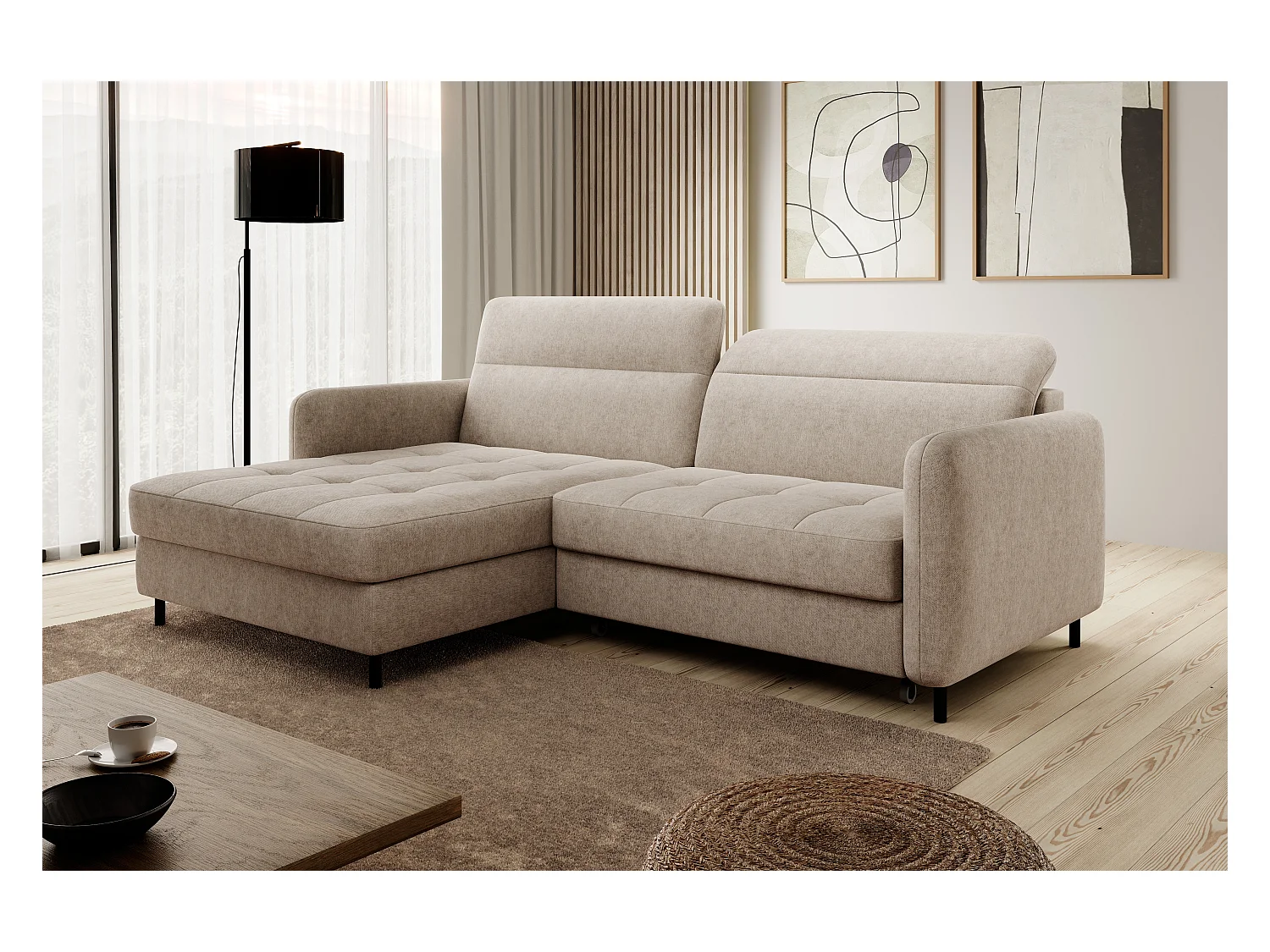 Petit canapé d’angle convertible tissu Kunder-Beige foncé-angle gauche