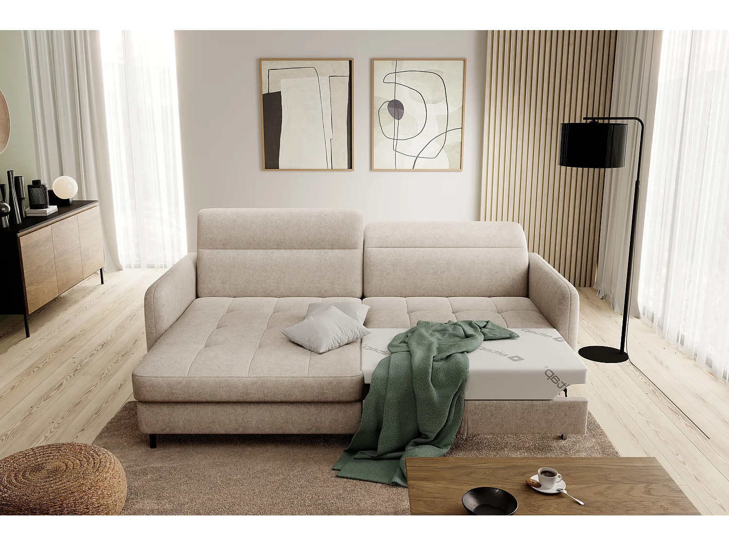 Petit canapé d’angle convertible tissu Kunder-Beige foncé-angle gauche