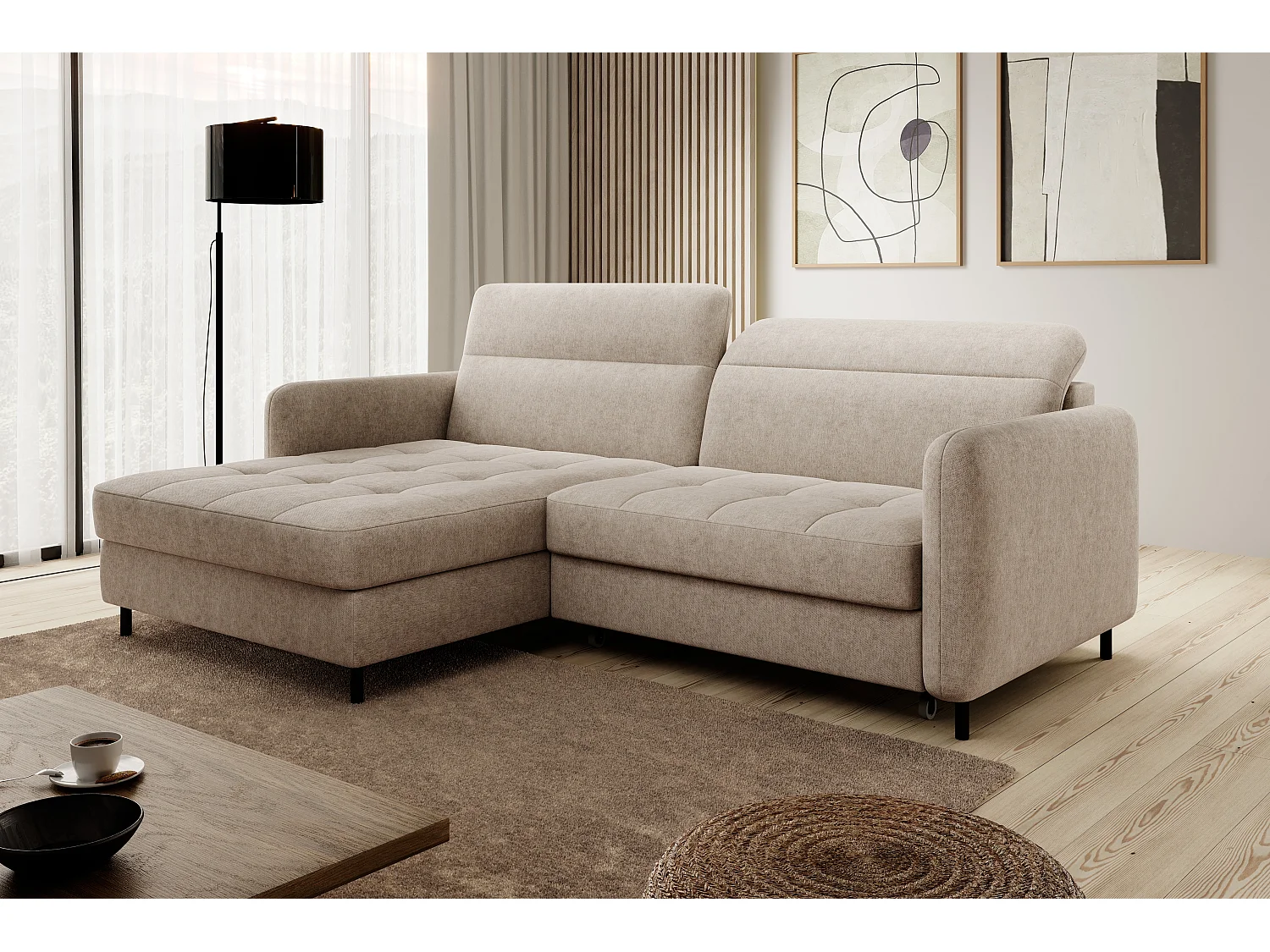 Petit canapé d’angle convertible tissu Kunder-Beige foncé-angle gauche